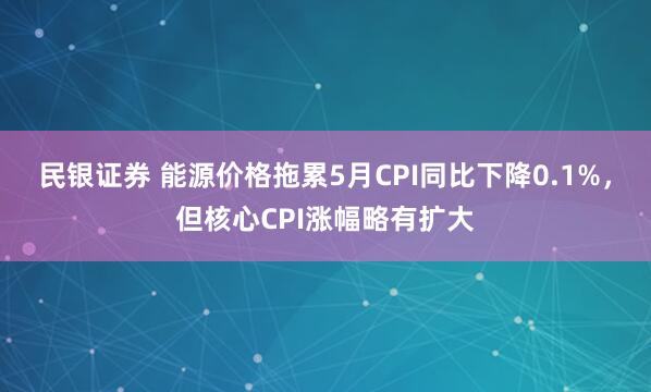 民银证券 能源价格拖累5月CPI同比下降0.1%，但核心CPI涨幅略有扩大